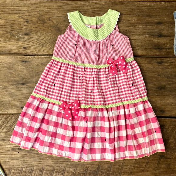 Bonnie Jean Watermelon Dress Bows Polka Dots Gingham - Picture 1 of 4
